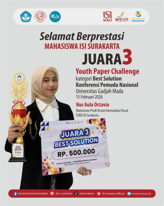 isi-surakarta-Nur Aula Octavia mahasiswa DKV ISI Solo meraih juara 3 Youth Paper Challenge